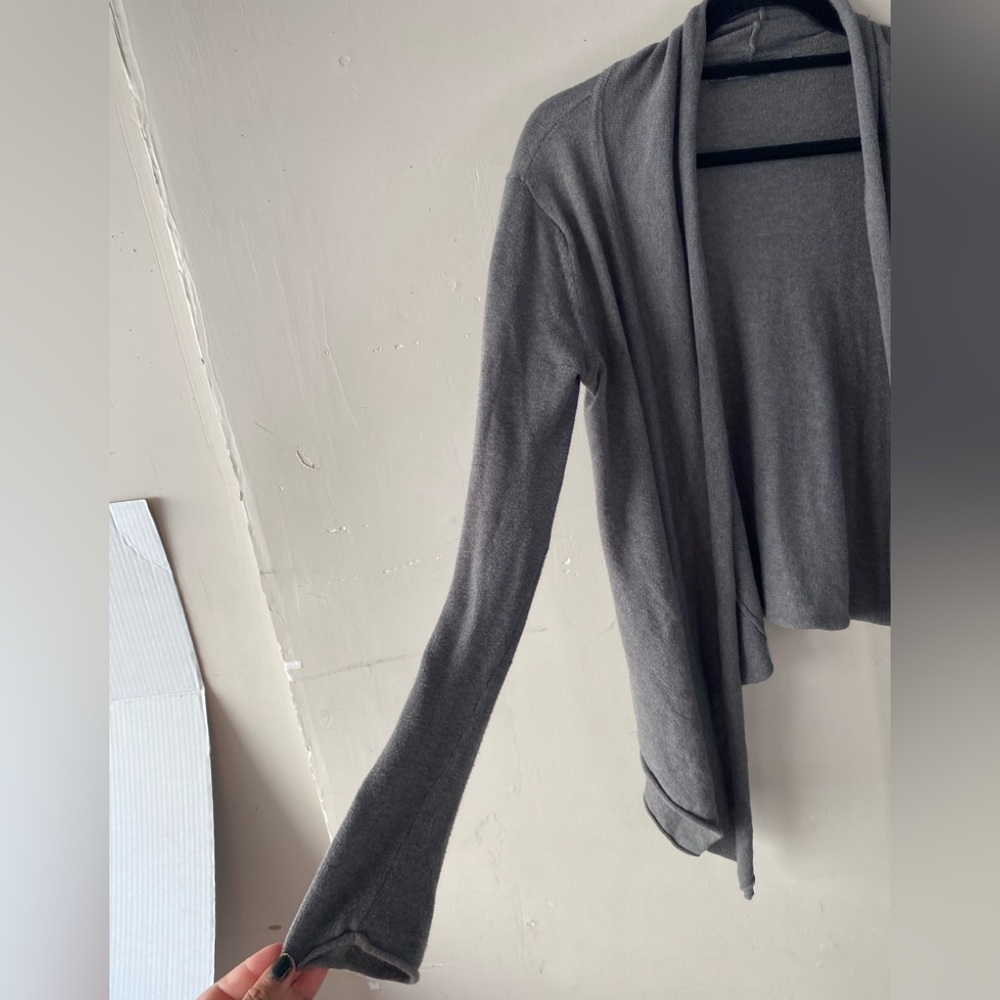 PrAna Georgia Wrap Cardigan Charcoal Grey Organic Cotton Open Front Sweater M - Picture 5 of 11